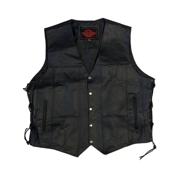 Alpha Cycle Gear Mens Black Leather Motorcycle Biker Vest Side Lace Sz 4XL XXXXL - Picture 1 of 4